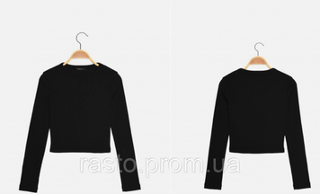 KidSportCrop Черный кроп топ с длинным рукавом из полированного хлопка для девочек 92,98, 104, 116, 122 1832223134 фото