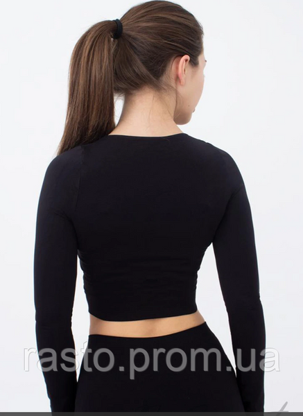 KidSportCrop Черный кроп топ с длинным рукавом из полированного хлопка для девочек 92,98, 104, 116, 122 1832223134 фото