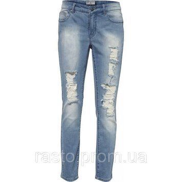 Укороченные голубые стрейчевые джинсы скинни с подратостями Rick cardona W25 W26 896457648 фото